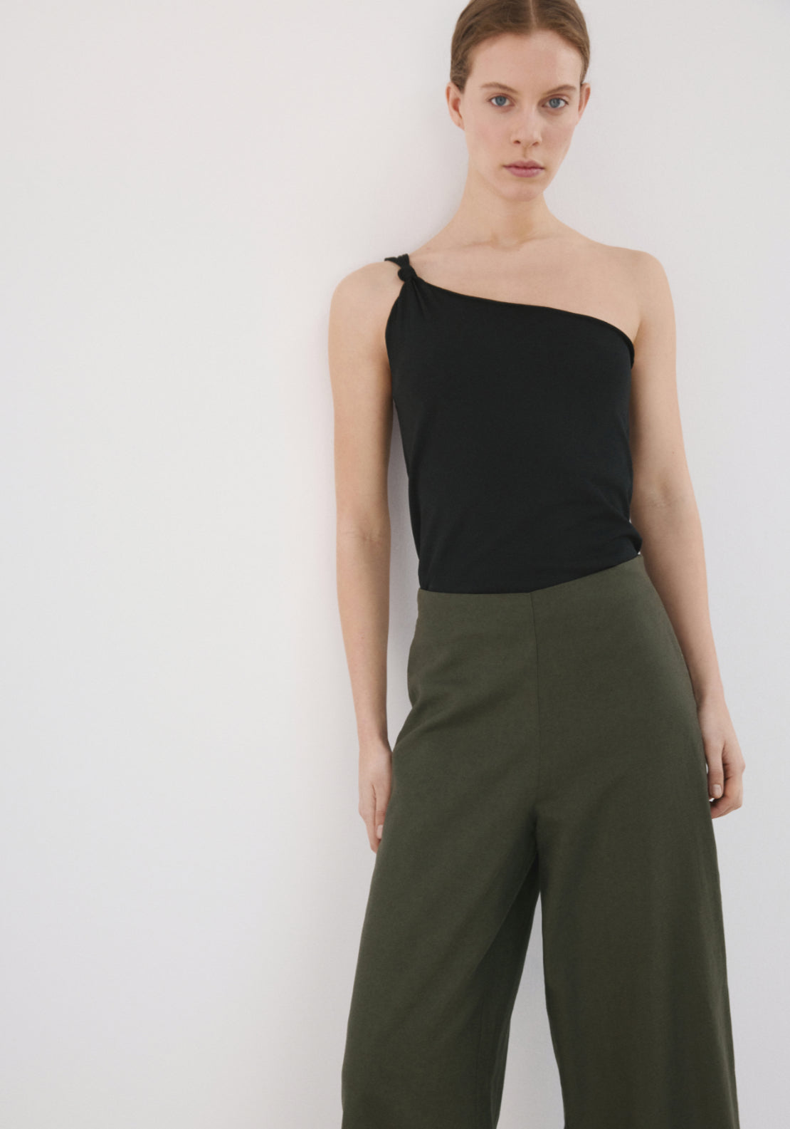 Straight Linen Blend Trousers - Green