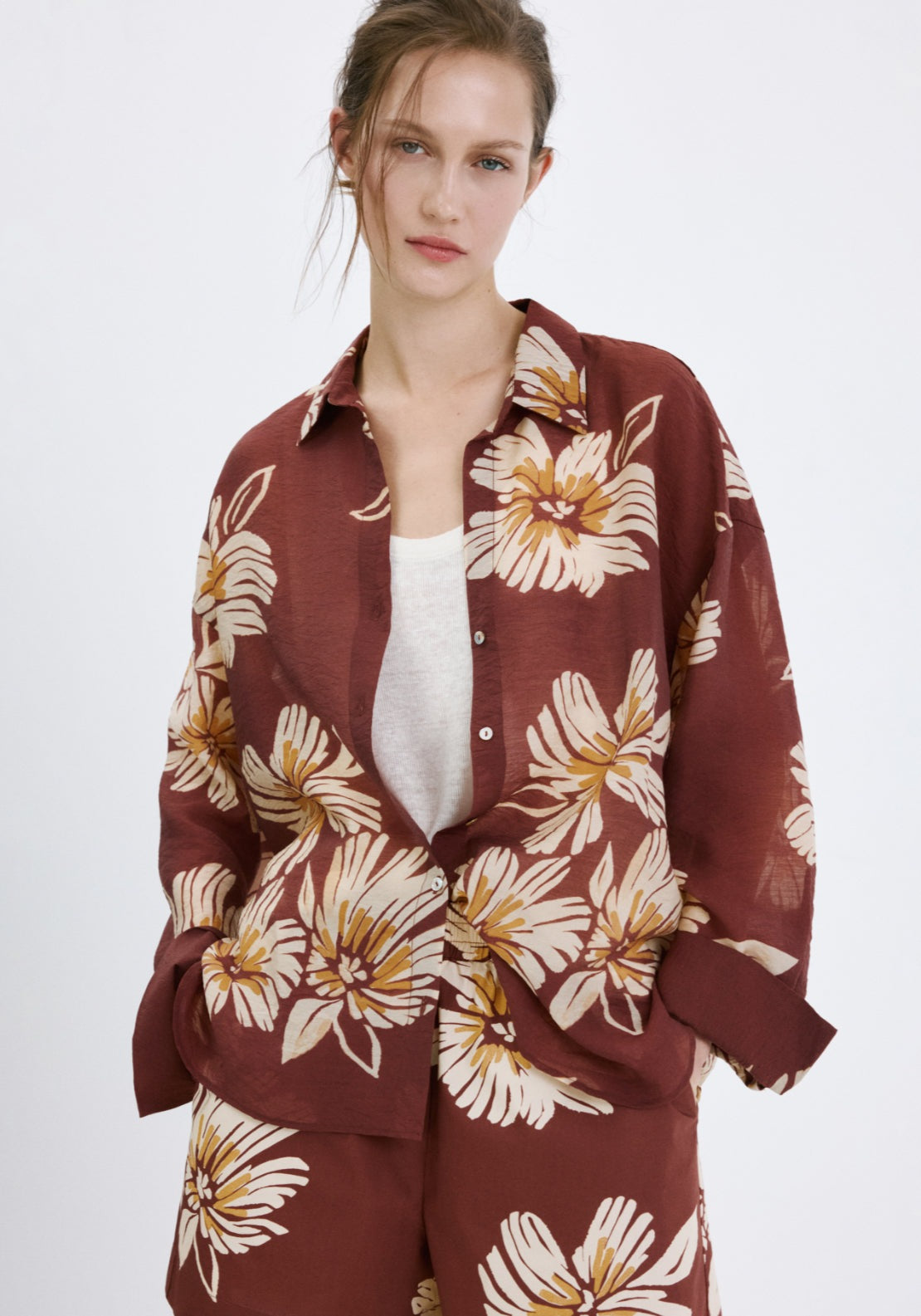 Printed Lyocell Shirt - Burgundy