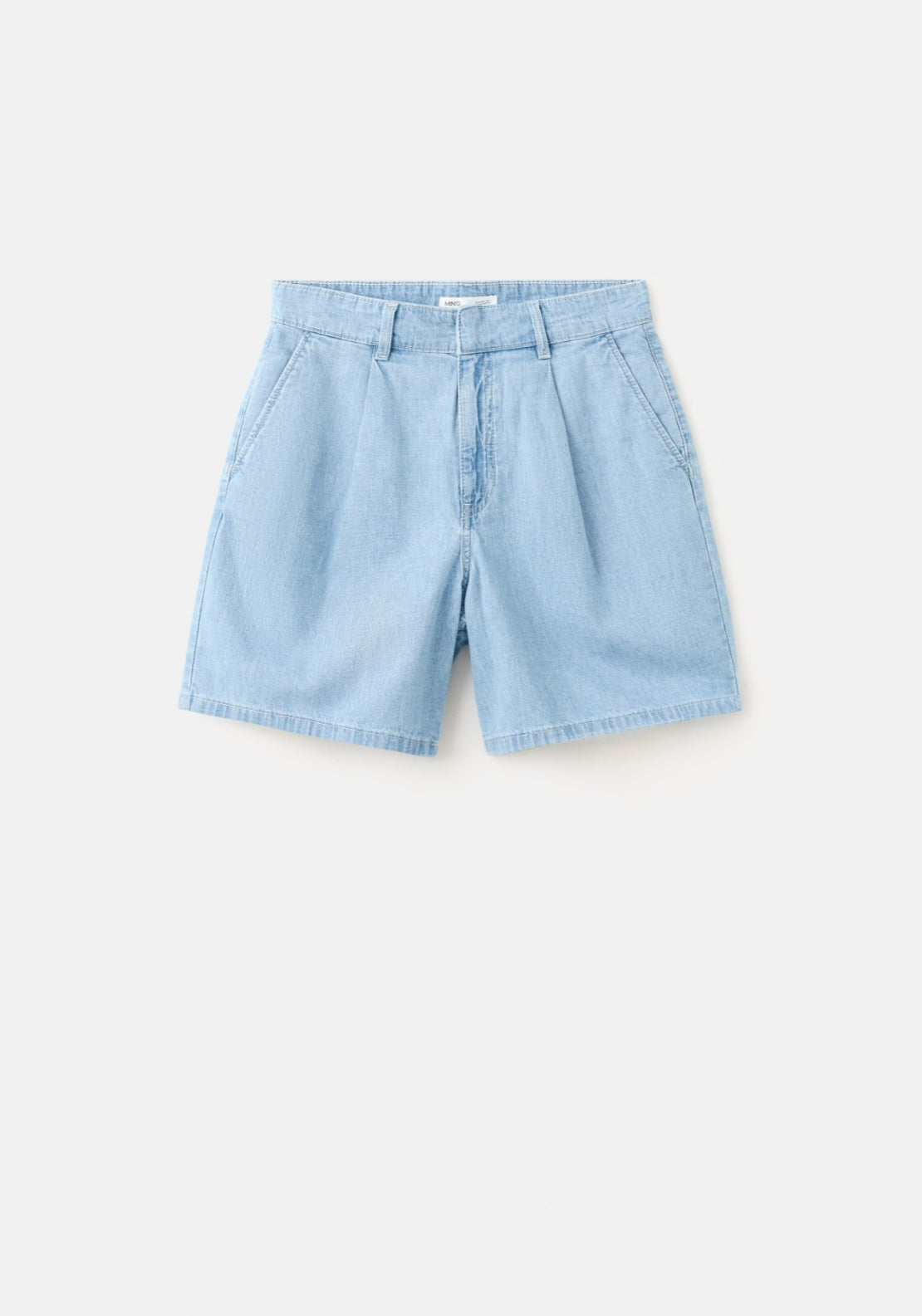 Mid Rise Denim Bermuda Shorts With Pleats - Denim Blue