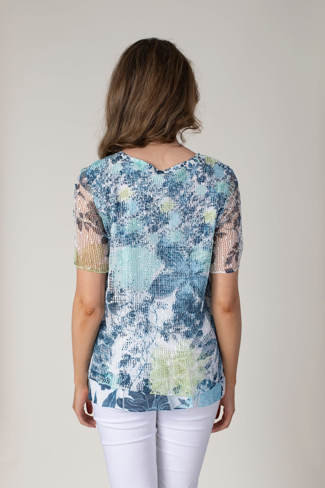Tea Lane Mesh Printed Top - Navy 3 Shaws Department Stores