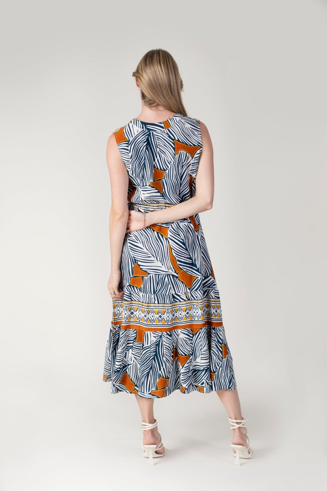 Tea Lane Bold Abstract Dress - Navy & Orange 3 Shaws Department Stores