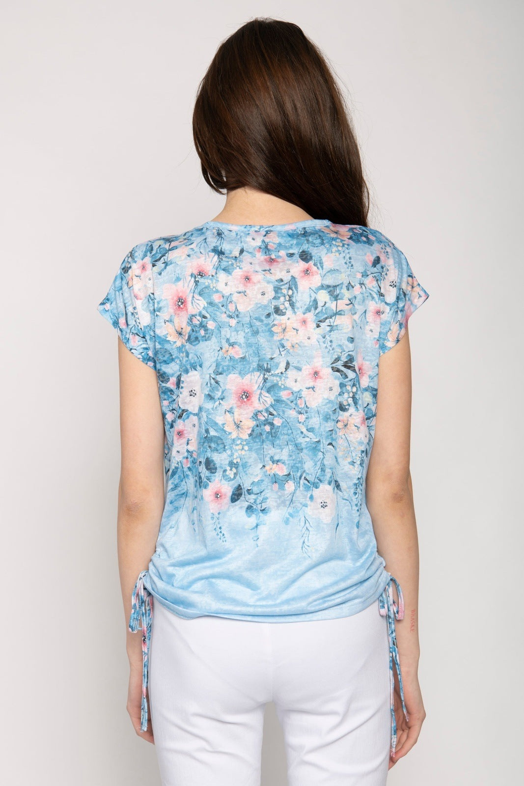 Tea Lane Foil Print T-Shirt With Ties At Base - Blue 3 Shaws Department Stores