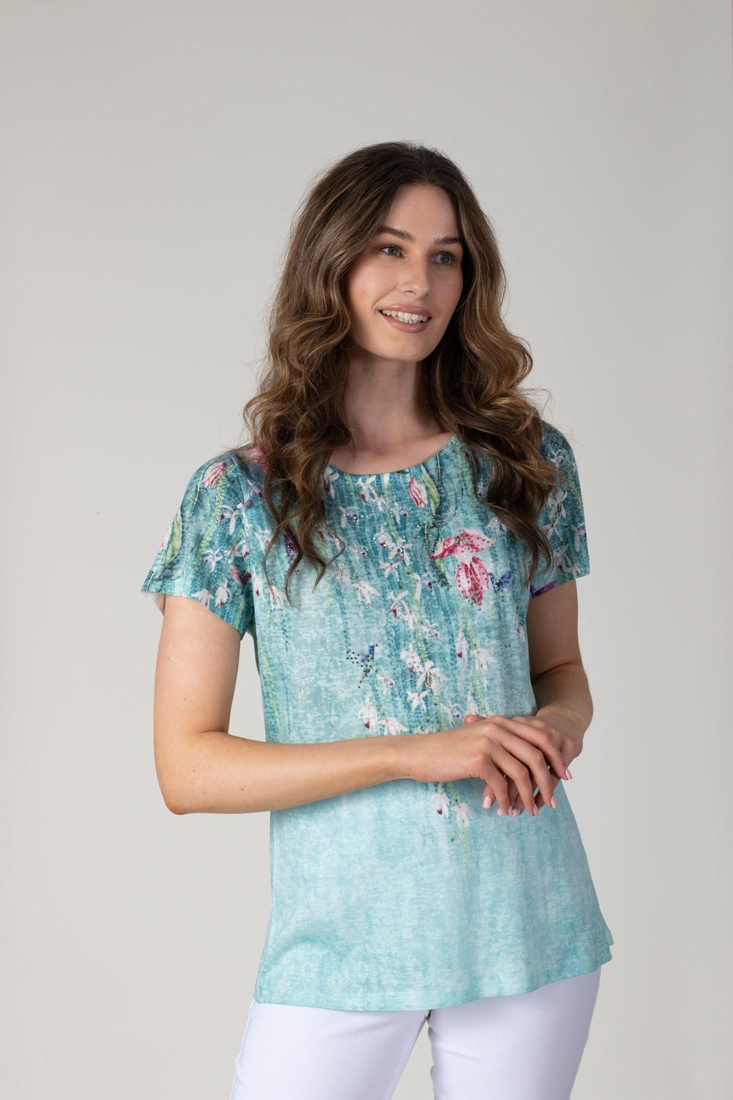Tea Lane Lace Shoulder T-shirt - Blue 1 Shaws Department Stores