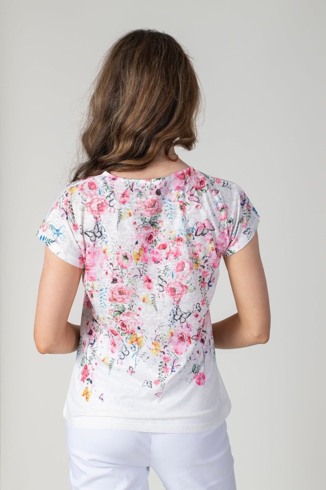 Tea Lane V Neck Floral T-Shirt - Pink 3 Shaws Department Stores