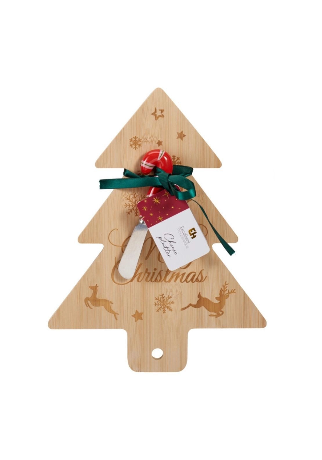 Christmas Tree Cheese Plate With Knife - Multi