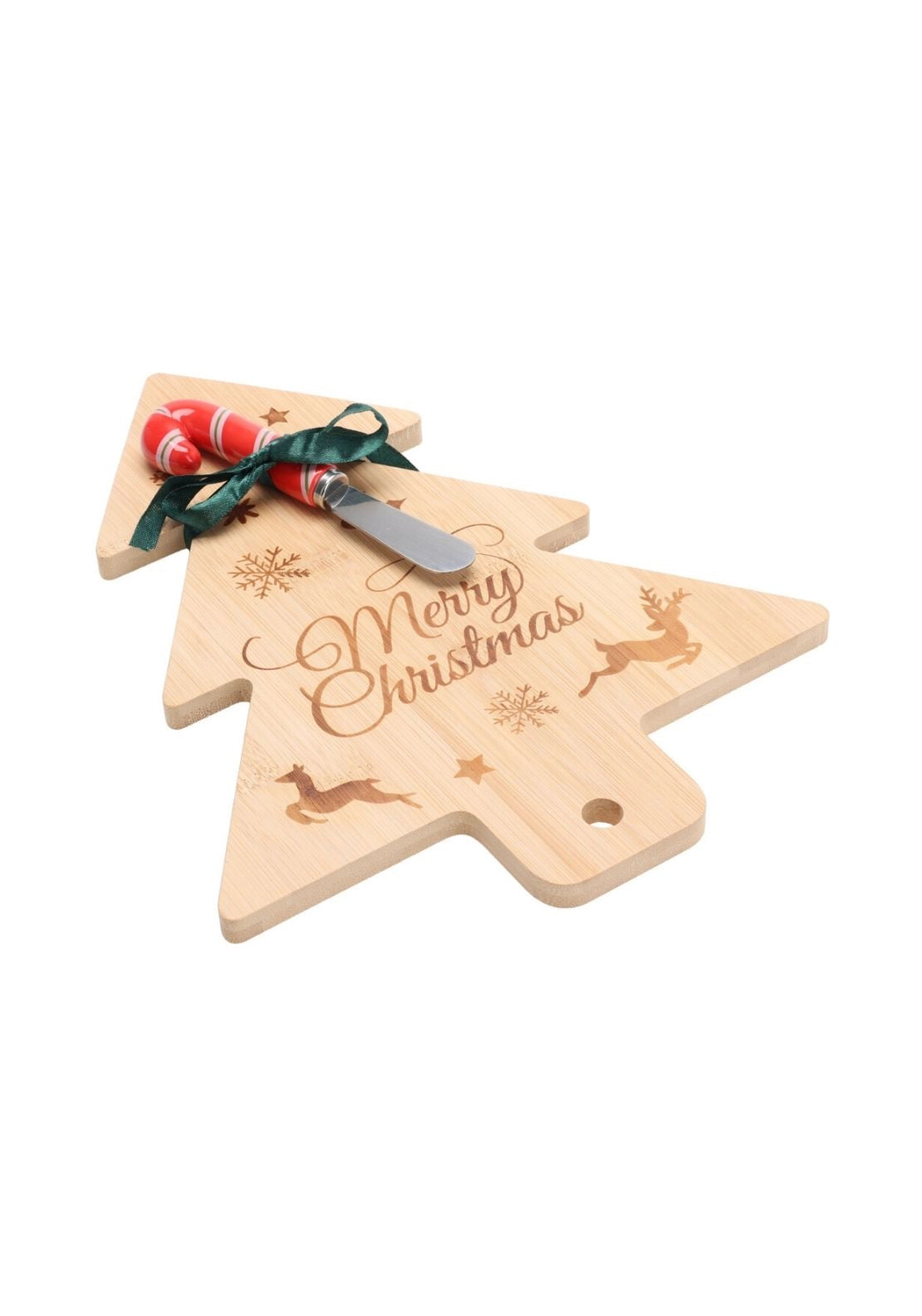 Christmas Tree Cheese Plate With Knife - Multi