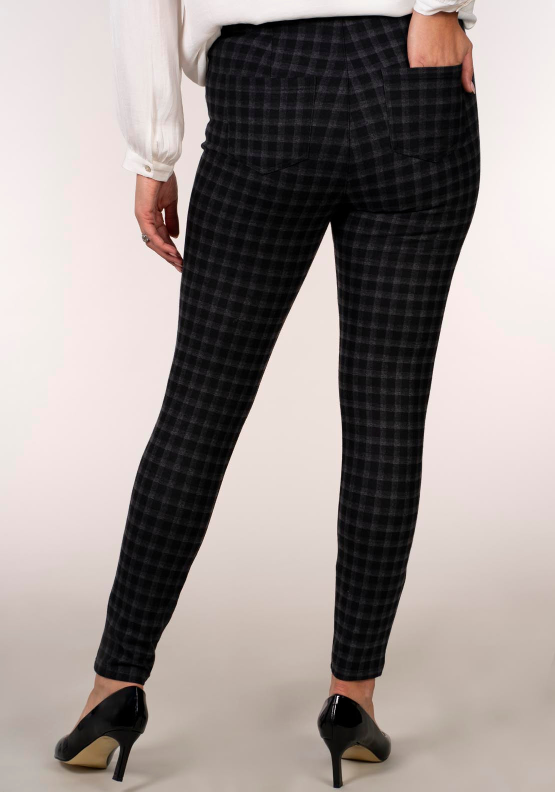 Tea Lane Small Check Zip Ponte Legging - Grey 2 Shaws Department Stores
