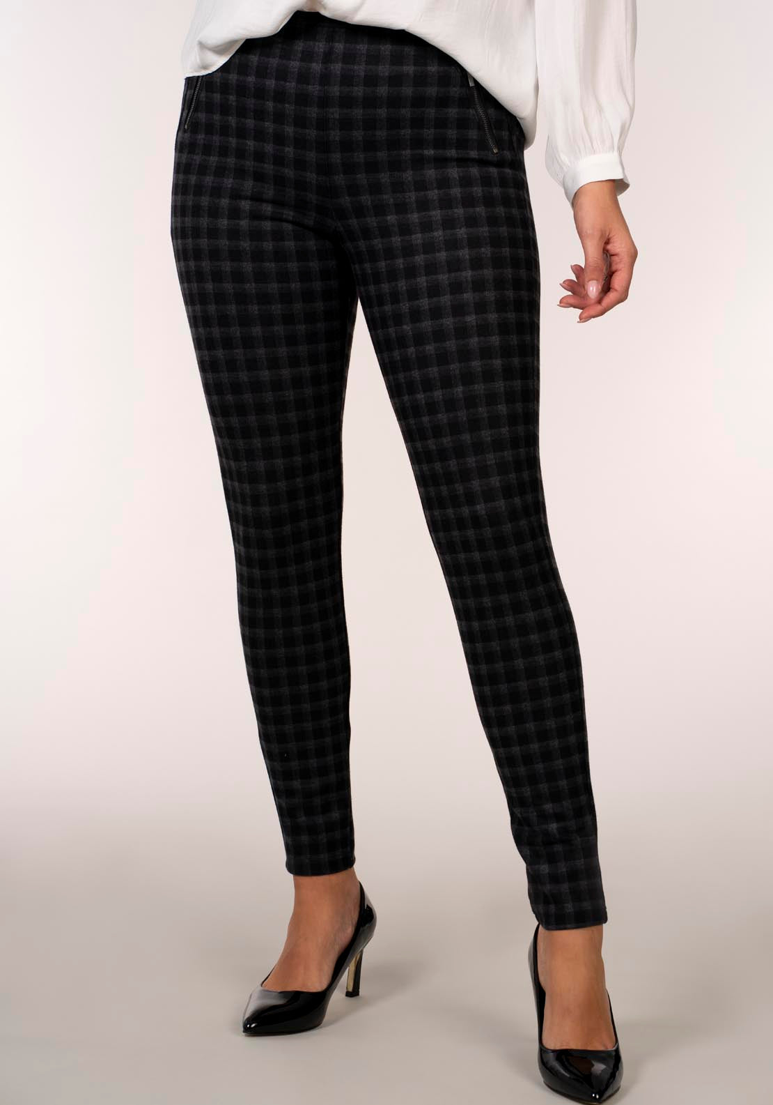Tea Lane Small Check Zip Ponte Legging - Grey 1 Shaws Department Stores