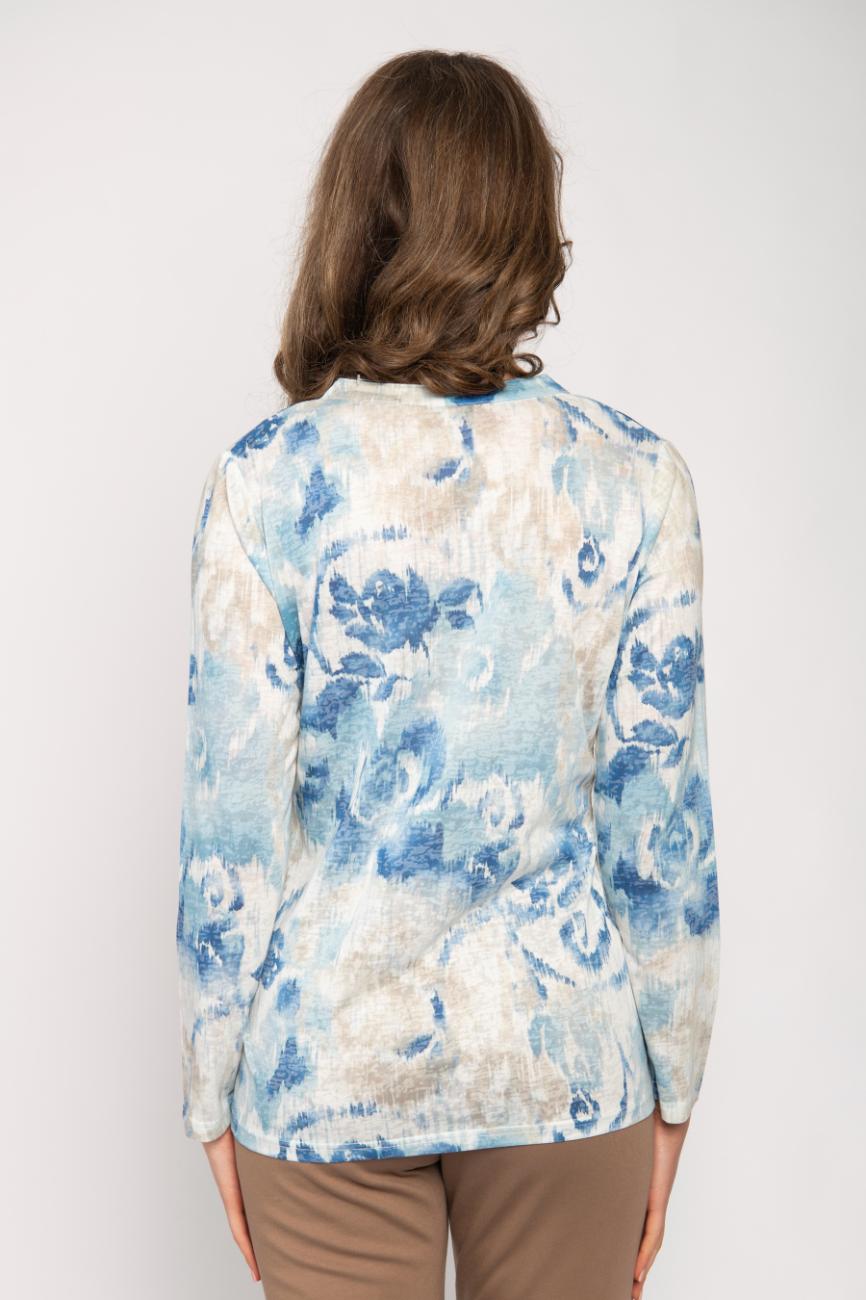 Tea Lane Notch Neck Print Jersey Top - Blue 3 Shaws Department Stores