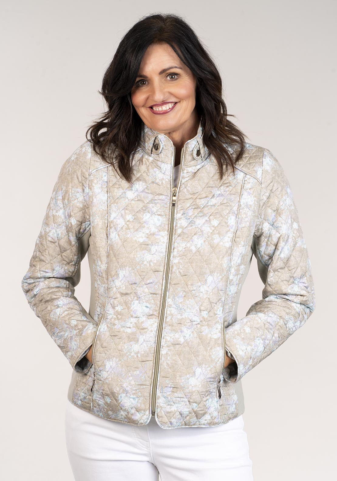 Tea Lane Short Printed Quilted Jacket - Green 5 Shaws Department Stores