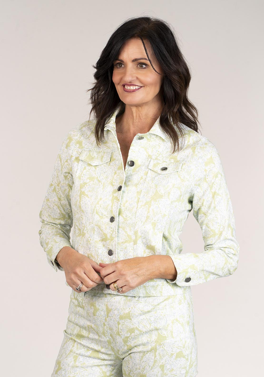 Tea Lane Jersey Jacket W Paisley Print - Lime 1 Shaws Department Stores