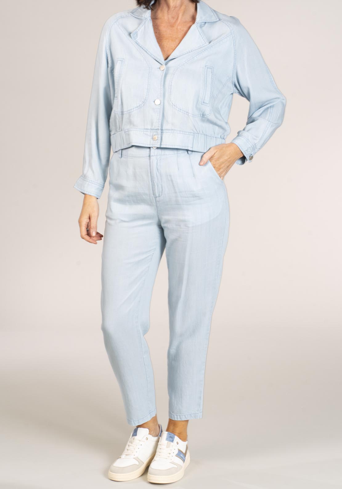 Naoise Lyocell Slub Jacket - Blue 2 Shaws Department Stores