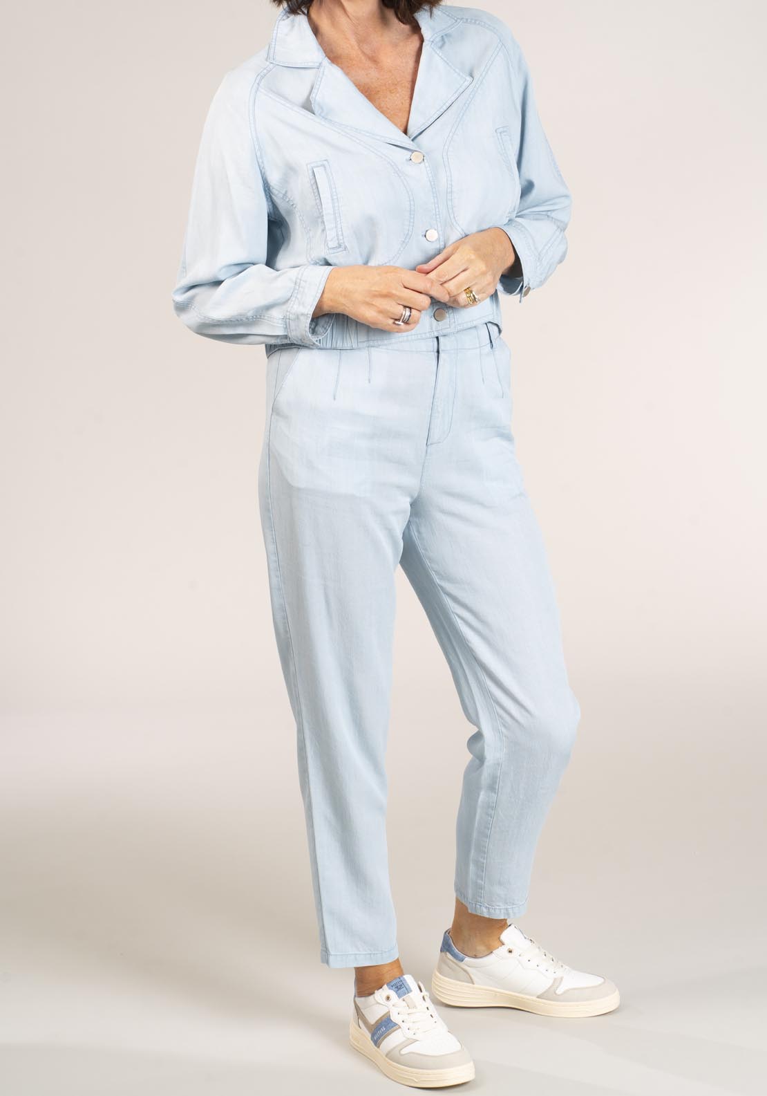 Naoise Lyocell Slub Jacket - Blue 3 Shaws Department Stores