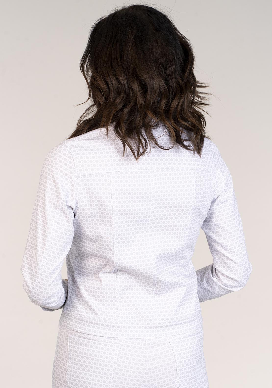 Tea Lane Bengaline Jacket W Geo Print - Grey 4 Shaws Department Stores
