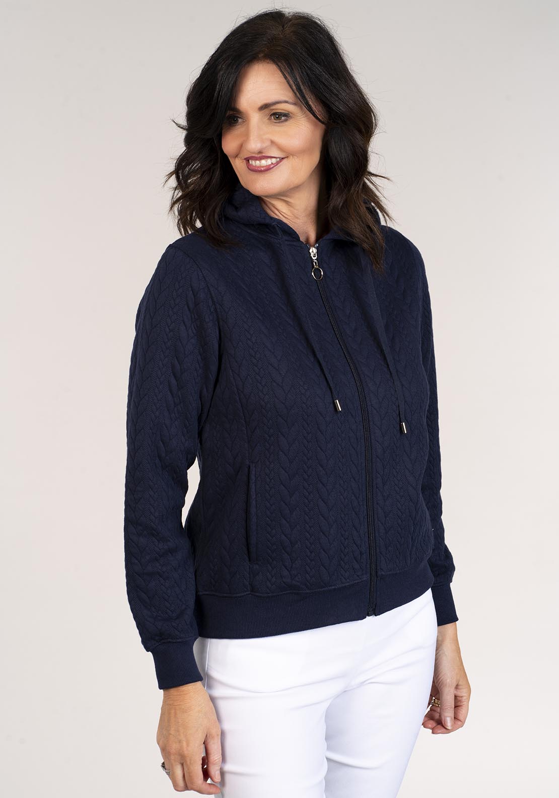 Tea Lane Hooded Jacket Pockets - Navy 3 Shaws Department Stores