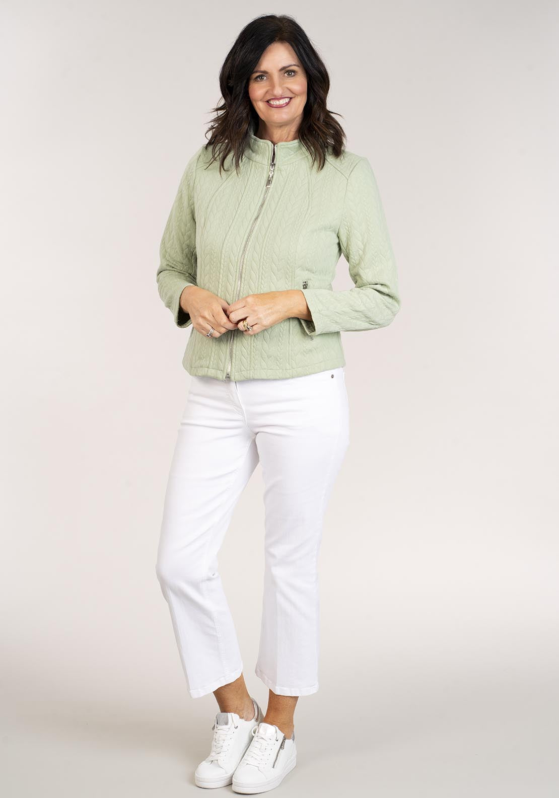 Tea Lane Jacquard Zip Jacket W Pockets - Green 2 Shaws Department Stores