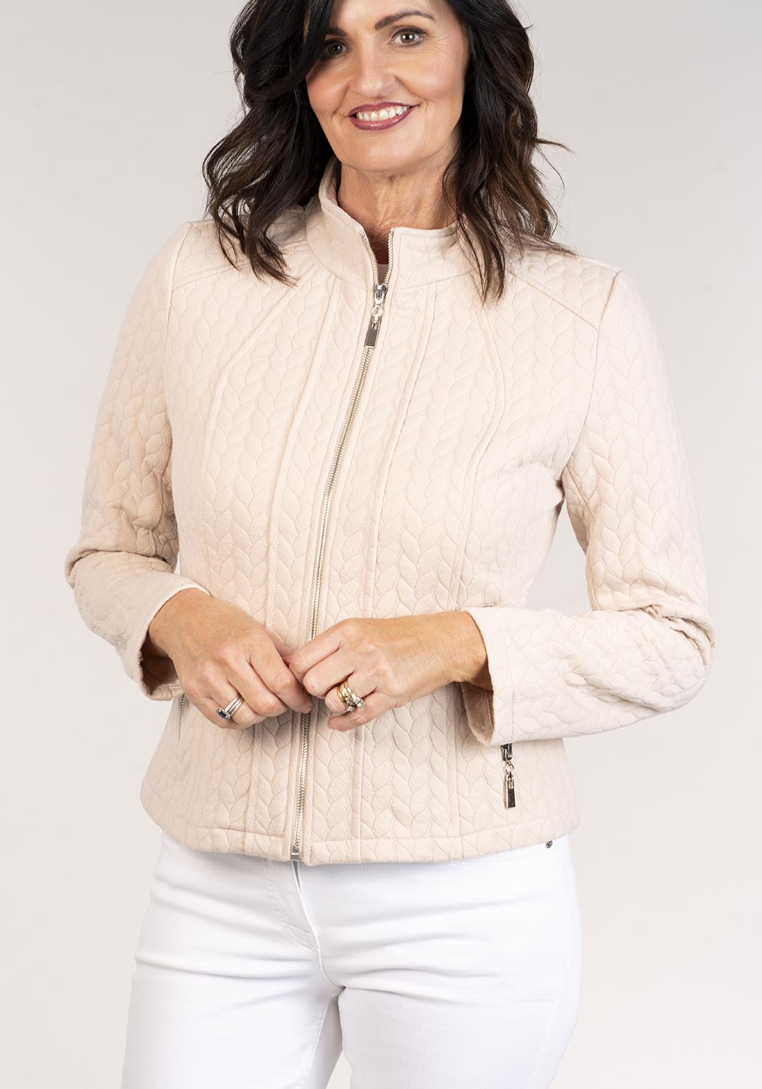 Tea Lane Zipped Jacquard Jacket - Grey 2 Shaws Department Stores