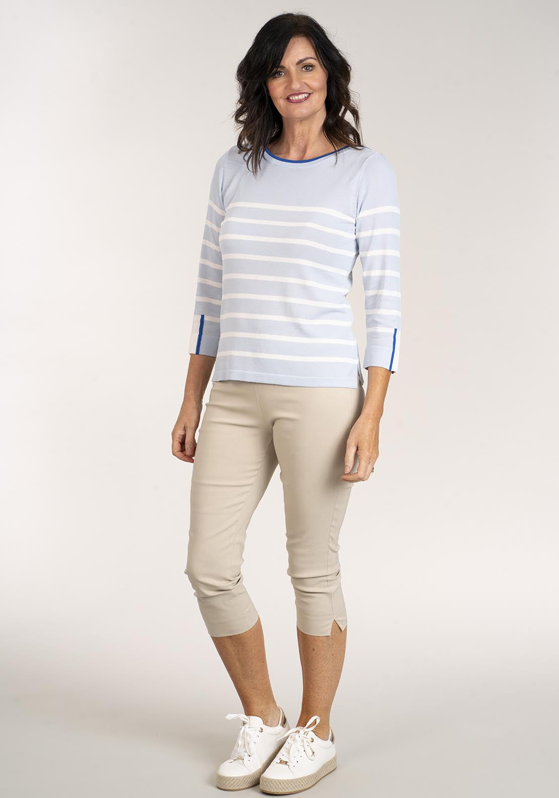 Tea Lane Long Sleeve Jumper with Boat Neck - Blue 2 Shaws Department Stores