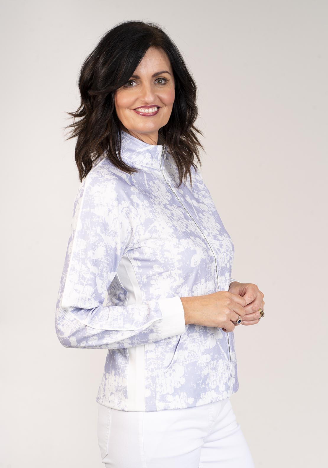 Tea Lane Long Sleeve Printed Top Zipper - Lilac 4 Shaws Department Stores