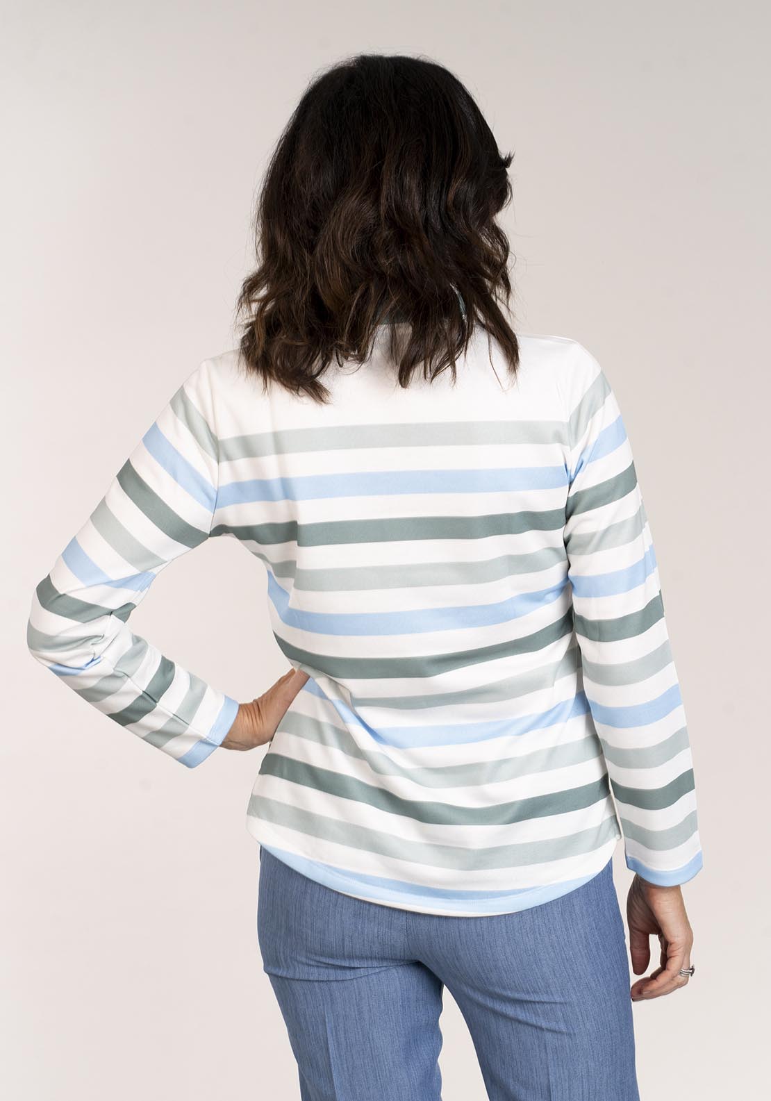 Tea Lane Striped Long Sleeve Half Zip Top - Blue 4 Shaws Department Stores