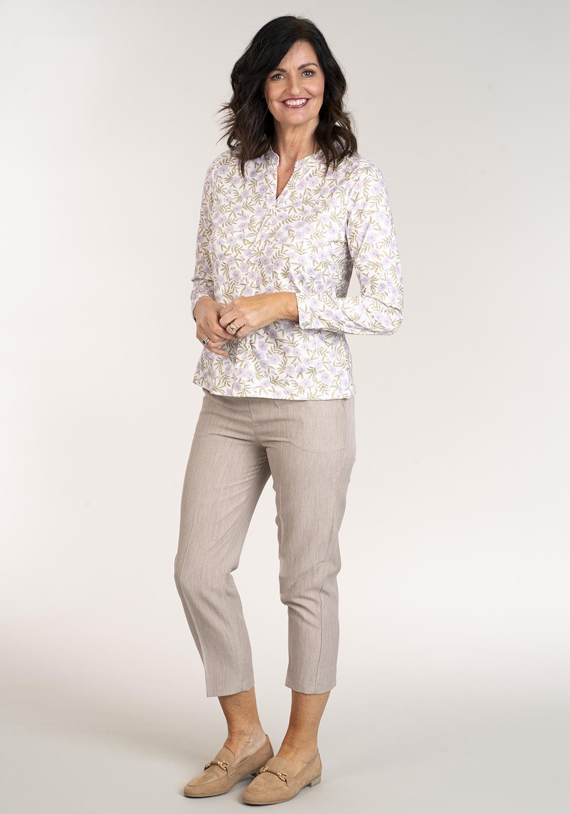 Tea Lane Long Sleeve V Neck Printed Top - Lilac 2 Shaws Department Stores