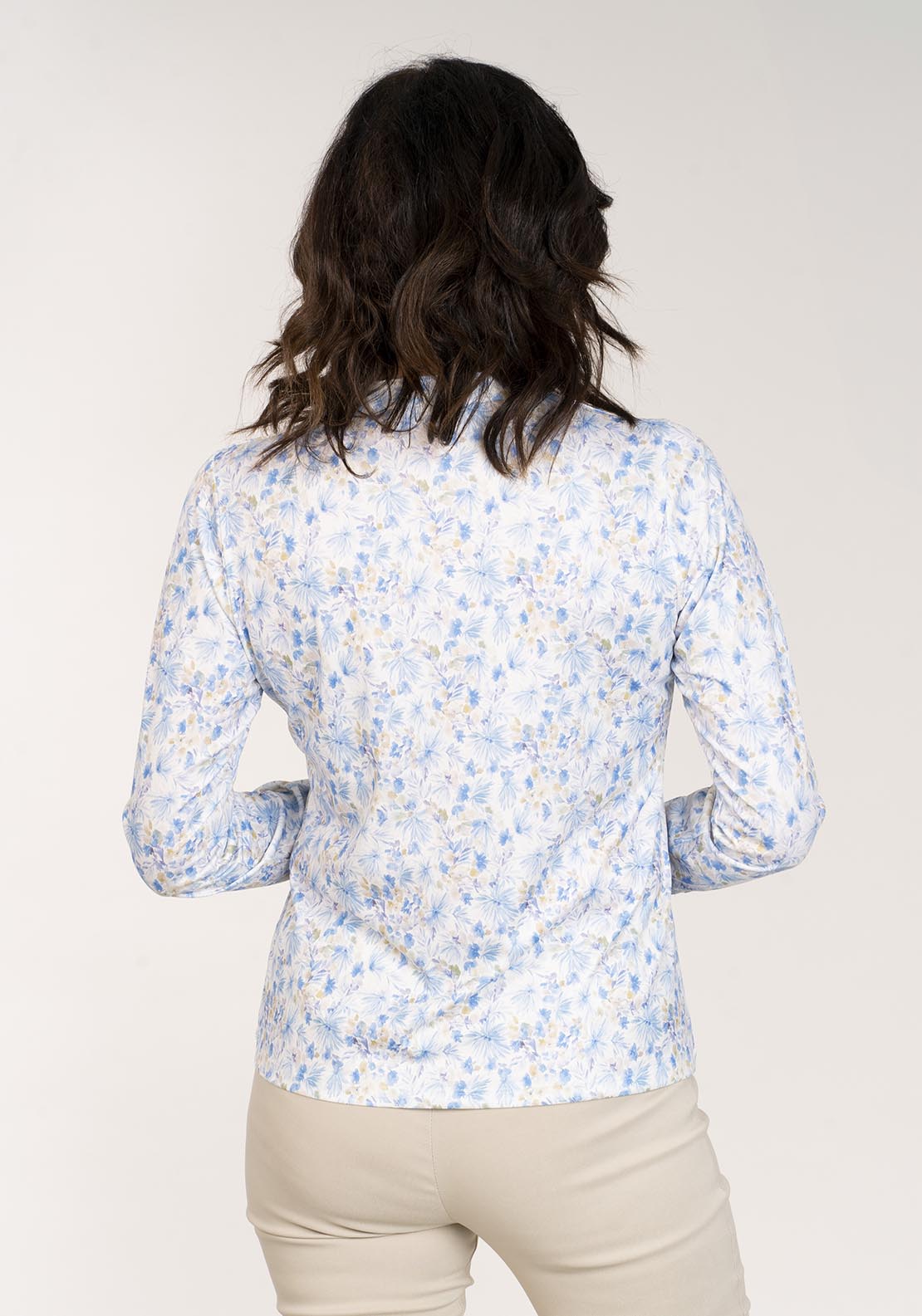 Tea Lane Long Sleeve V Neck Printed Top - Blue 4 Shaws Department Stores