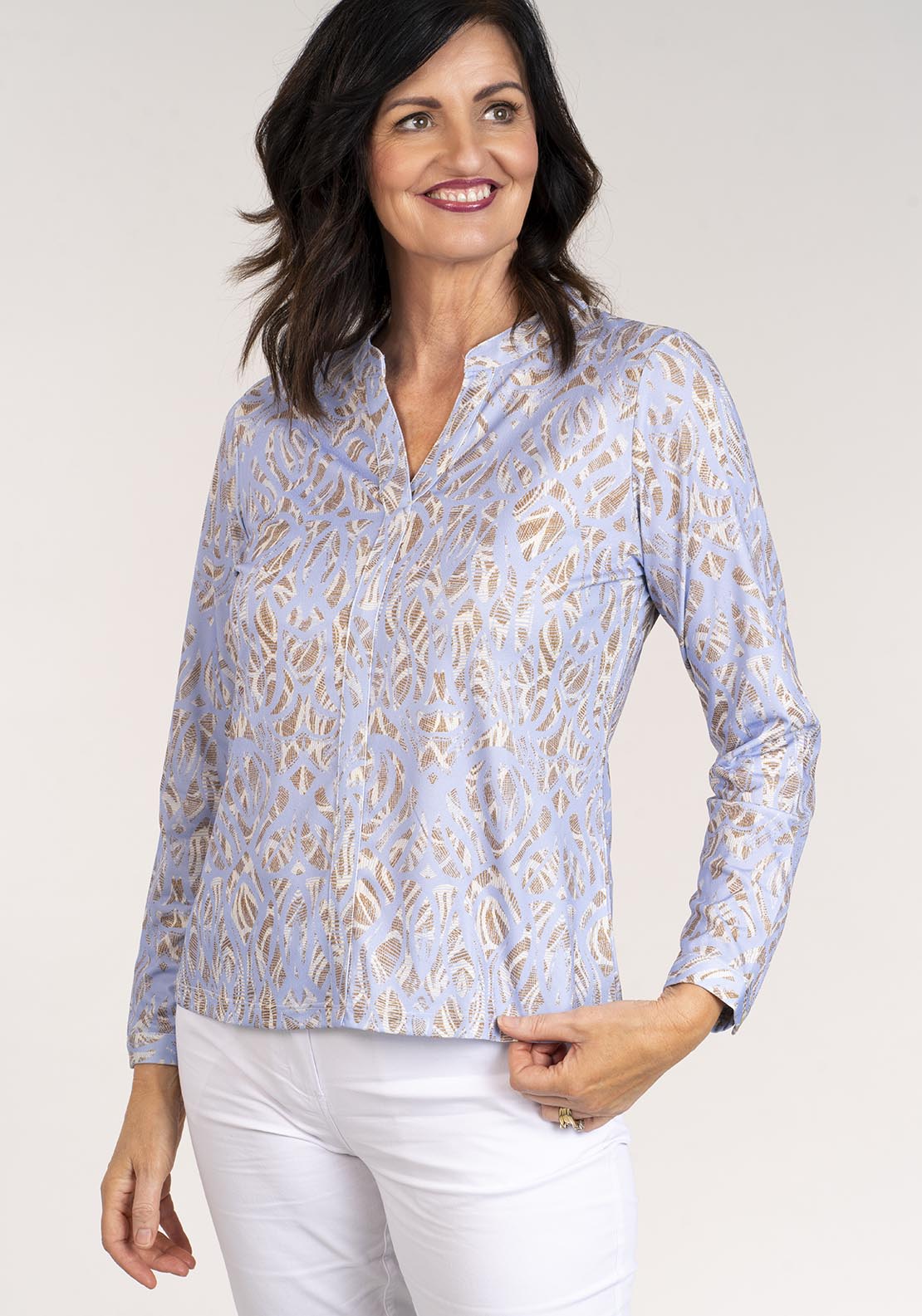 Tea Lane Long Sleeve V Neck Printed Top - Lilac 2 Shaws Department Stores
