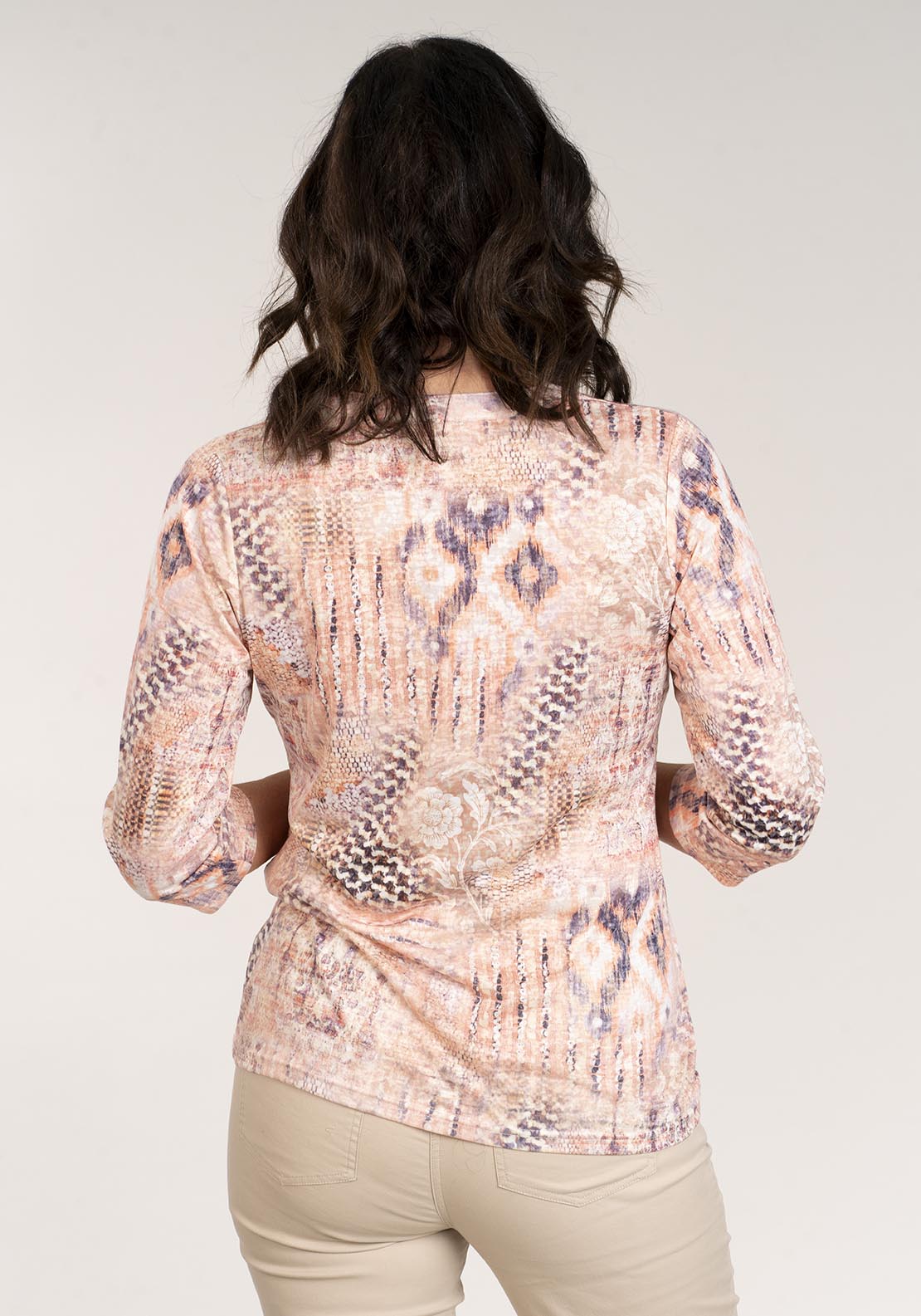 Tea Lane Long Sleeve Top Abstract Print - Peach 5 Shaws Department Stores