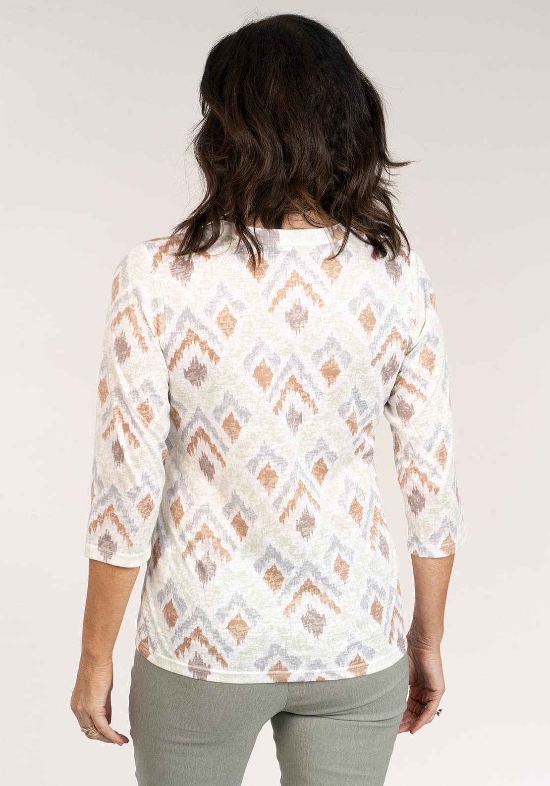 Tea Lane Satin Finish Geo Print Top - Green 5 Shaws Department Stores