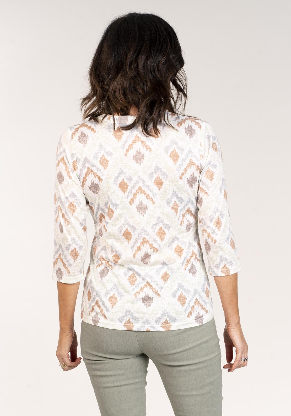 Tea Lane Satin Finish Geo Print Top - Green 4 Shaws Department Stores