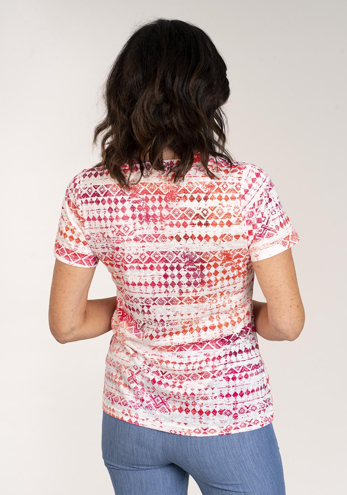 Tea Lane Geo Print Notch Neck Top - Fuchsia 5 Shaws Department Stores