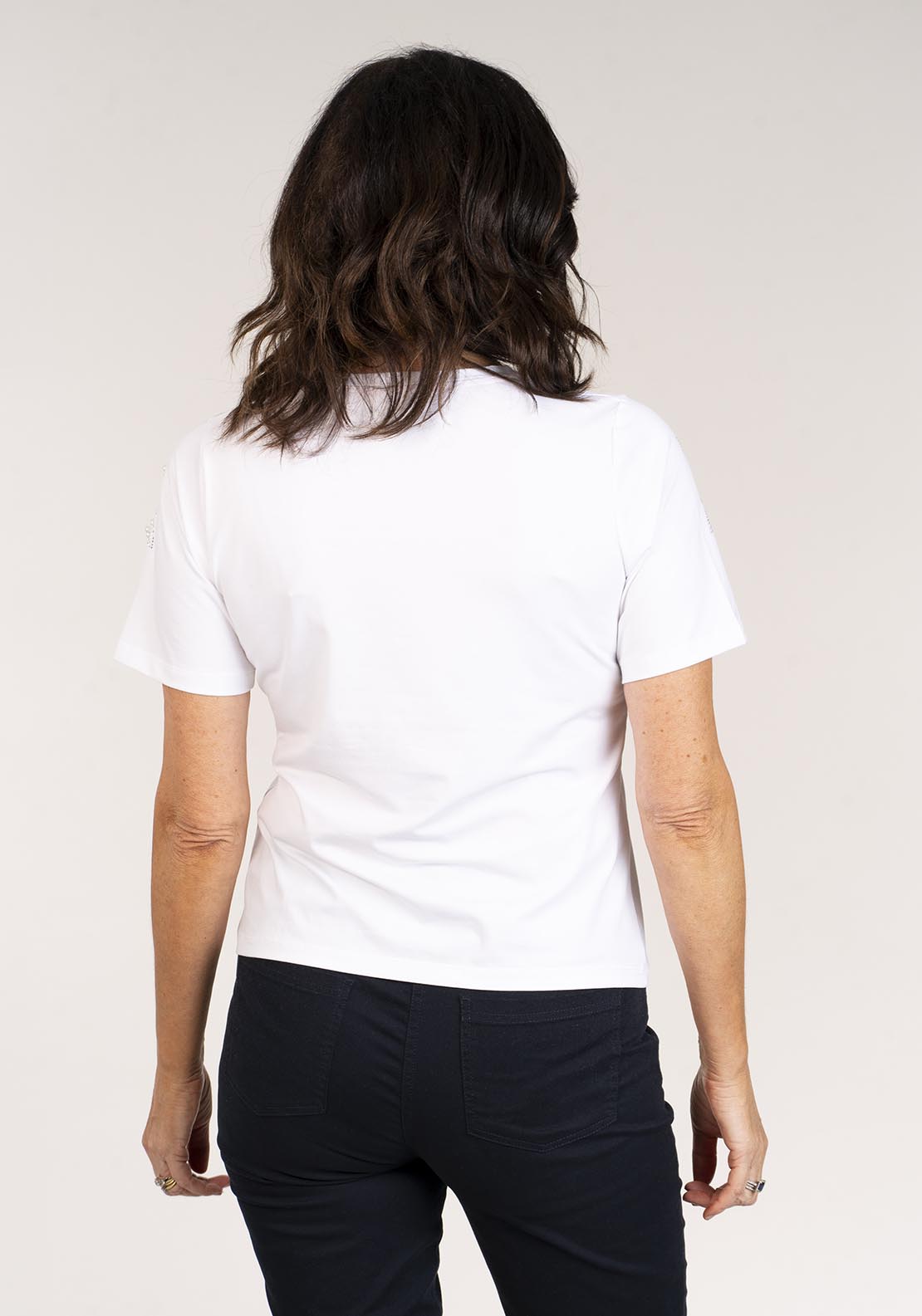 Tea Lane Short Sleeeve Top with Pearls - White 4 Shaws Department Stores