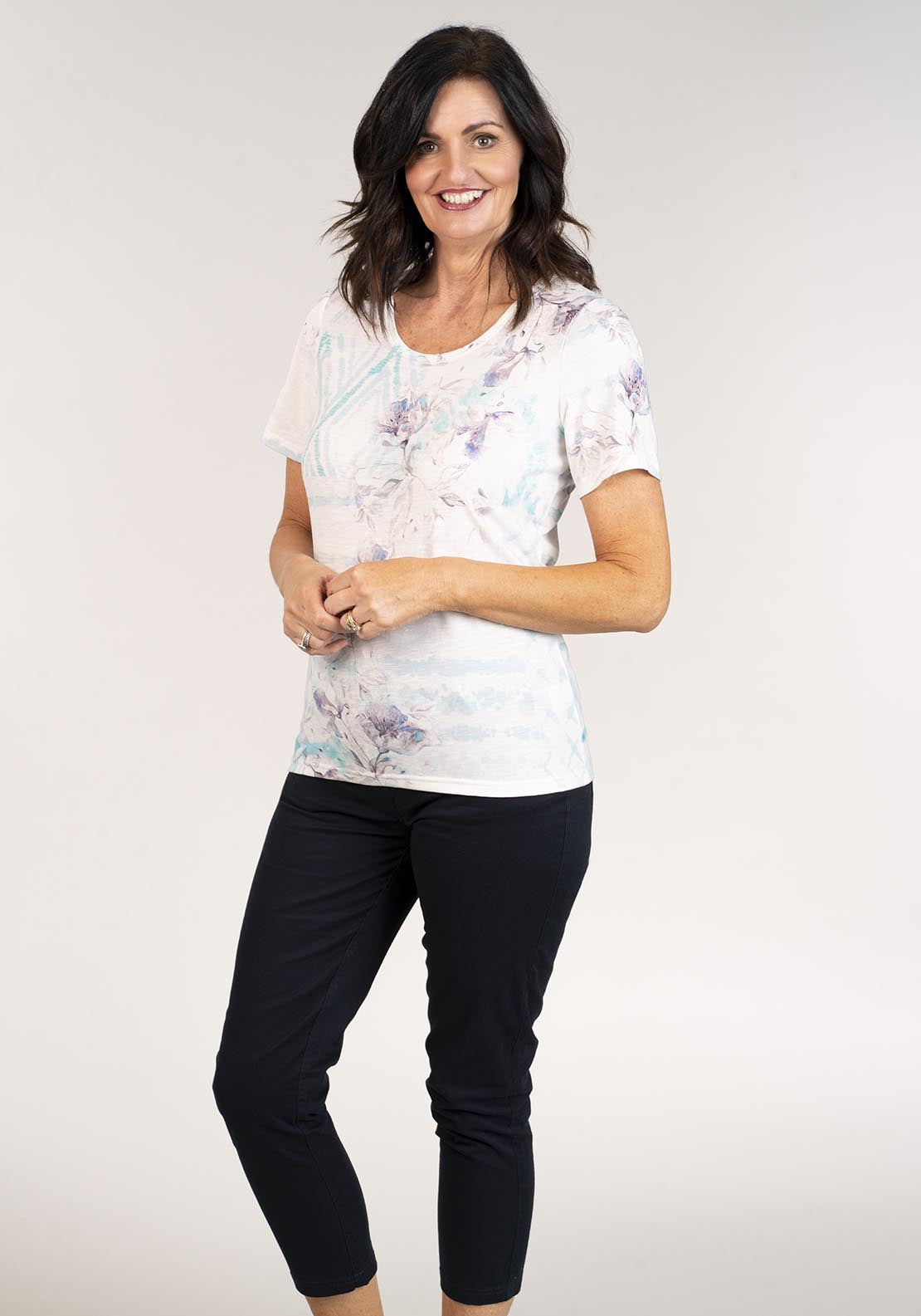 Tea Lane Short Sleeve Top Floral Print - Blue 1 Shaws Department Stores