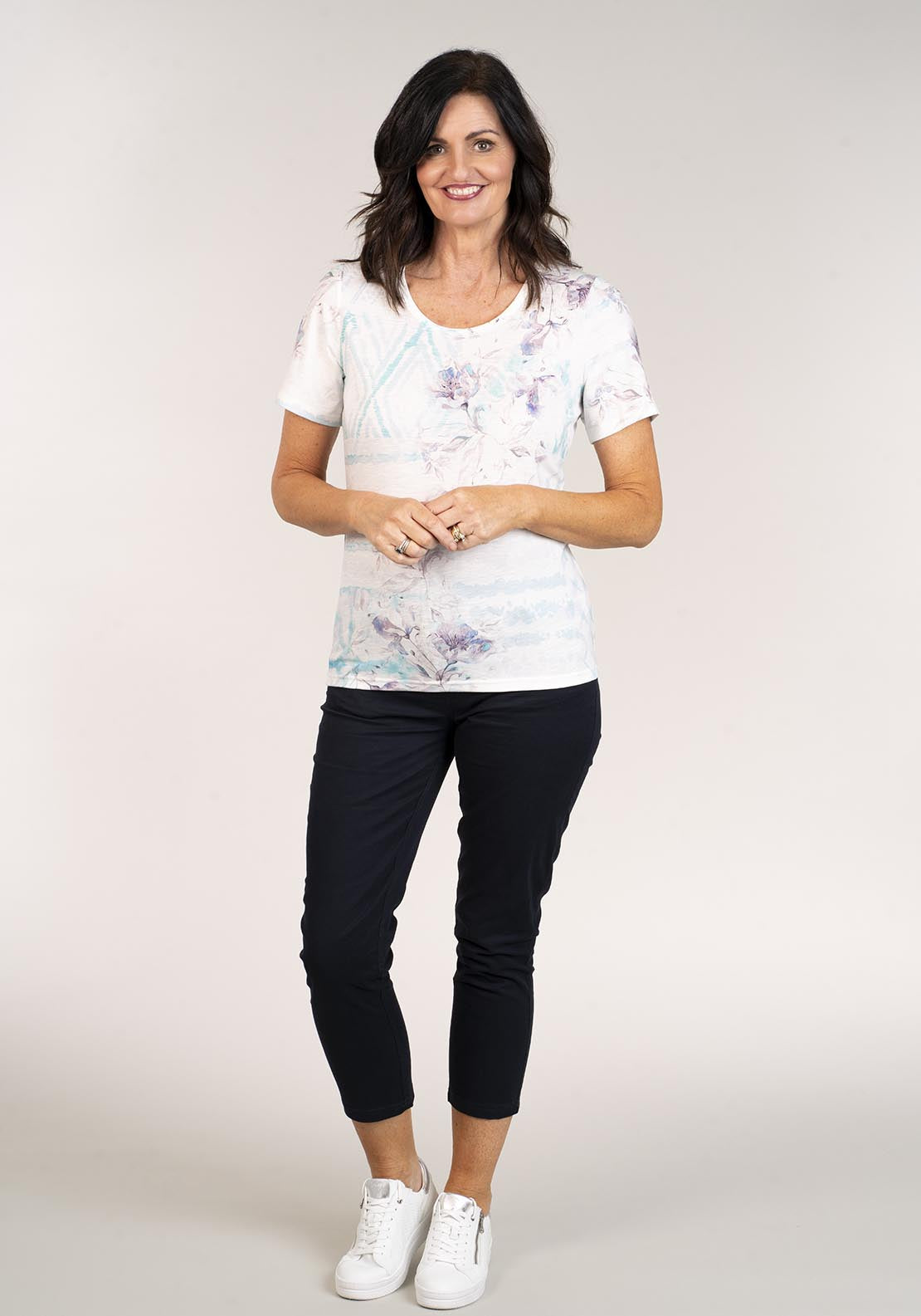 Tea Lane Short Sleeve Top Floral Print - Blue 2 Shaws Department Stores
