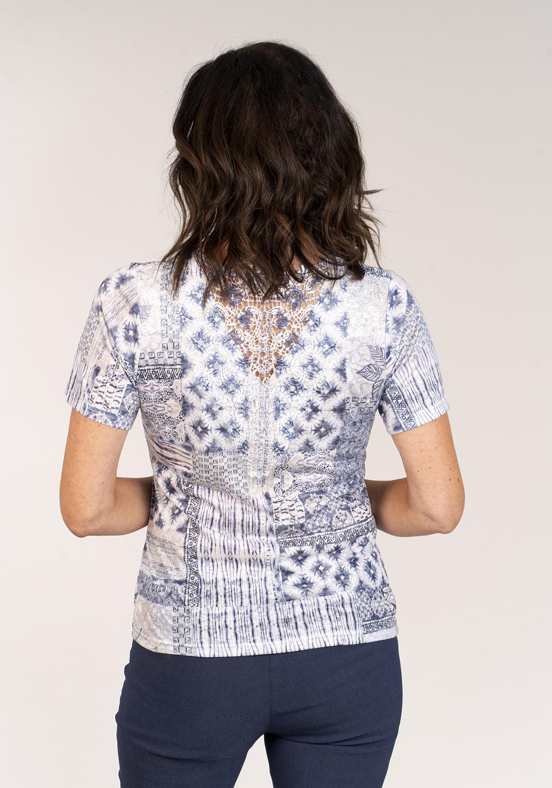 Tea Lane Short Sleeve Top Abstract Geo Print - Blue 3 Shaws Department Stores