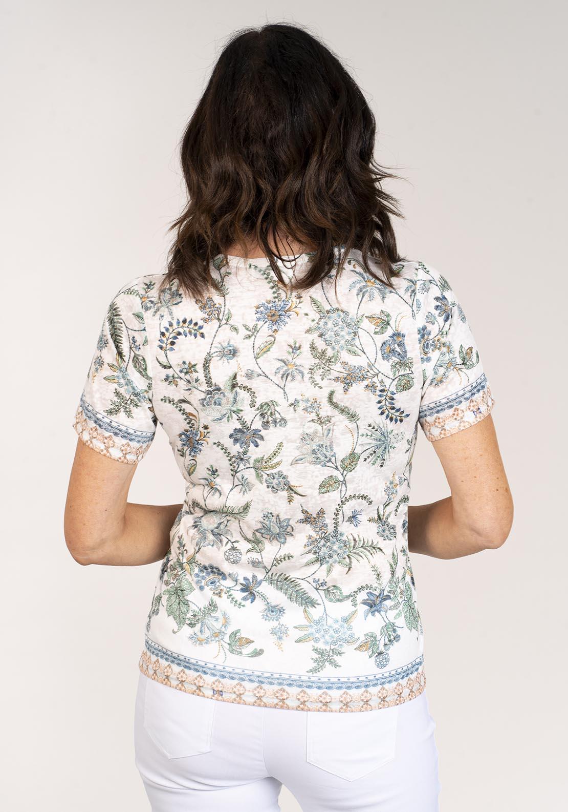 Tea Lane Short Sleeve Top Border Print - Green 5 Shaws Department Stores