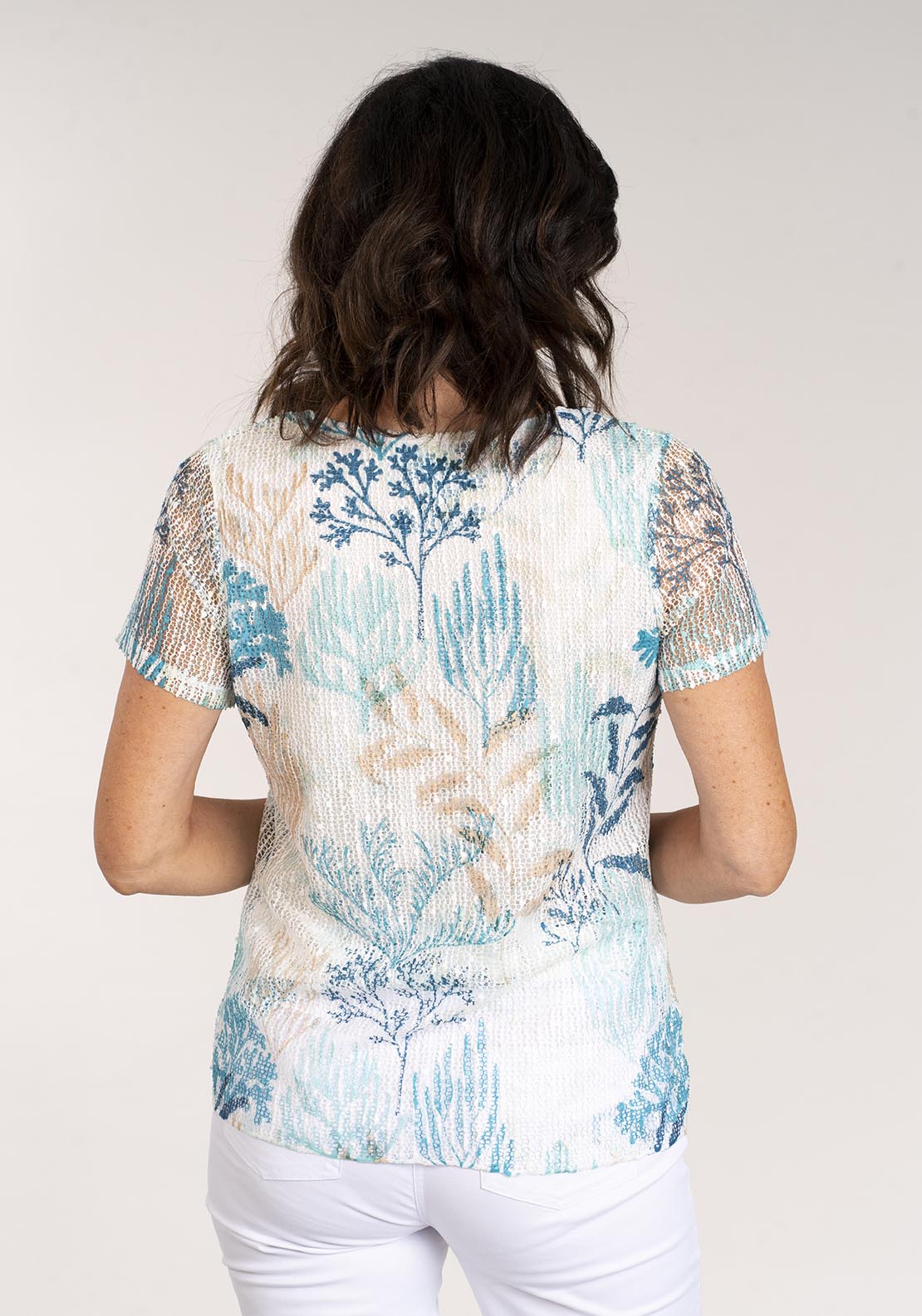 Tea Lane Short Sleeve Printed Top Lace - Green 3 Shaws Department Stores