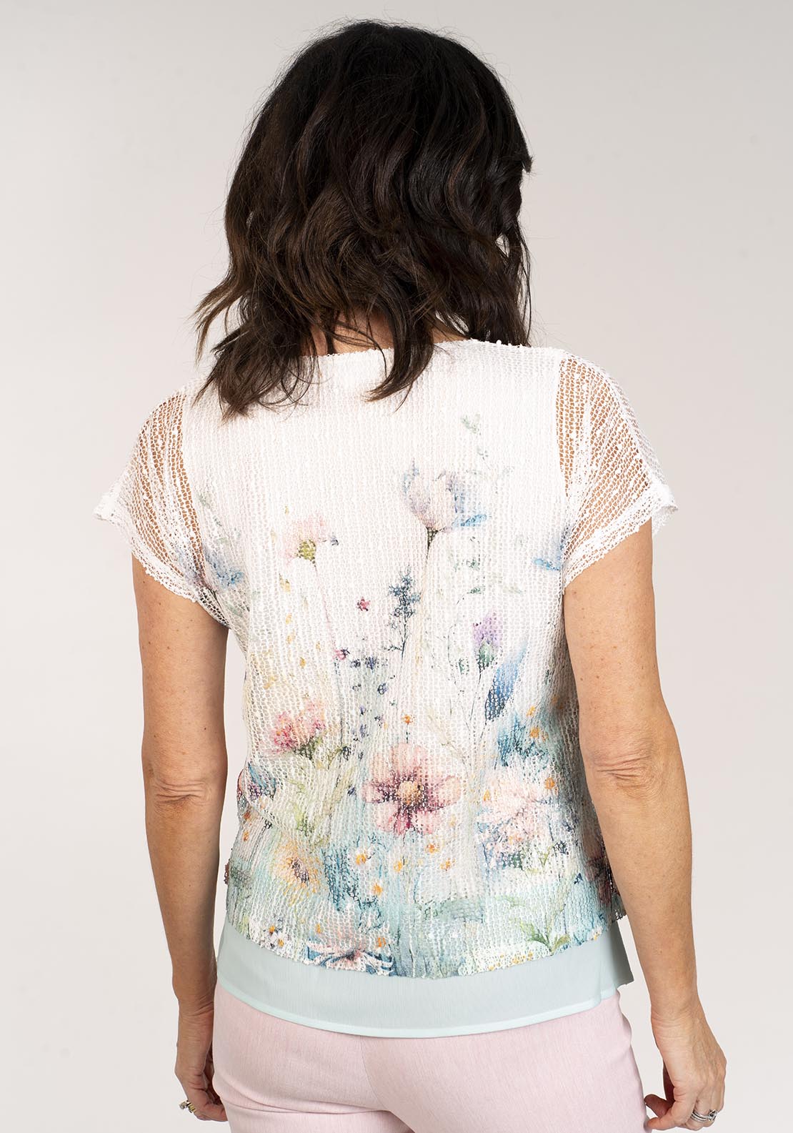 Tea Lane Short Sleeve Mesh Printed Top - Green 5 Shaws Department Stores