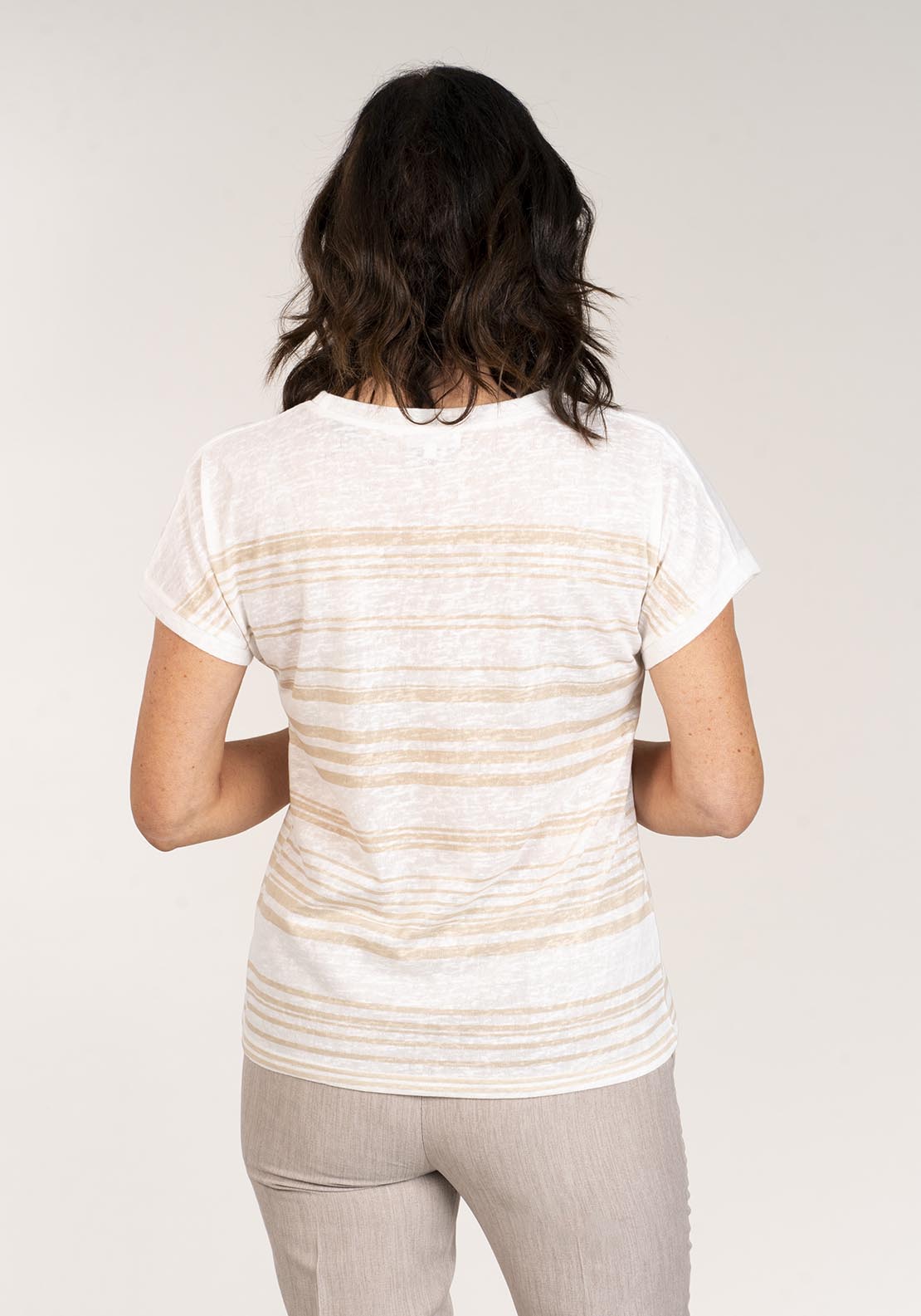 Tea Lane Short Sleeve Sequin Flower Striped Top - Gold 6 Shaws Department Stores