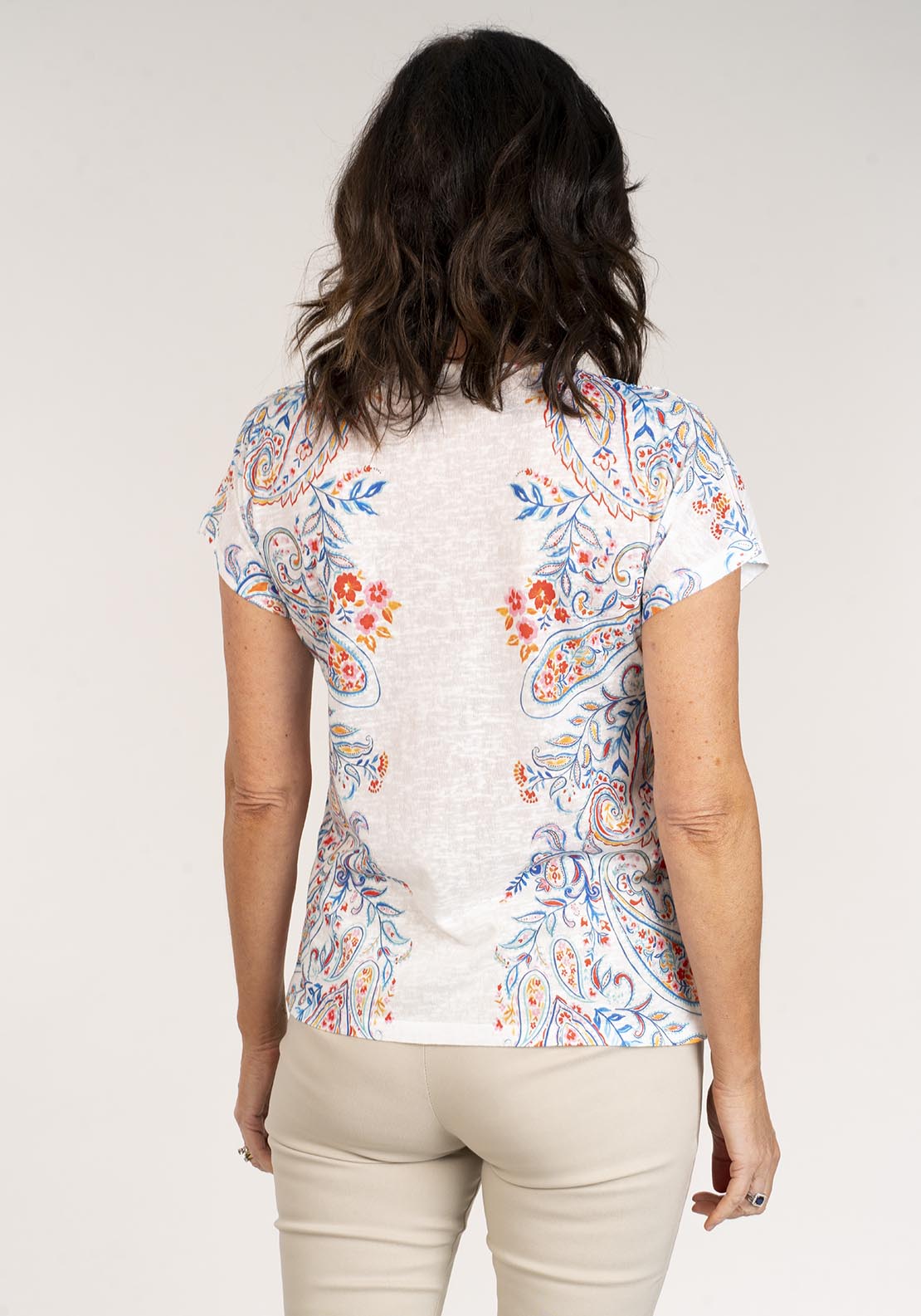 Tea Lane Short Sleeve Paisley V-neck Top - Blue 5 Shaws Department Stores