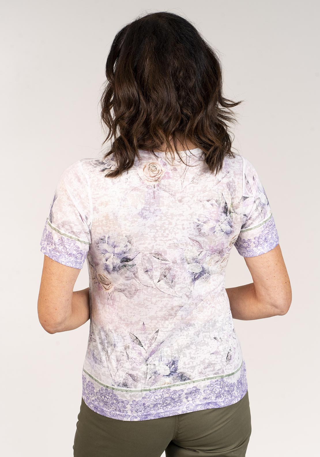 Tea Lane Short Sleeve Printed Top Border Print - Lilac 3 Shaws Department Stores