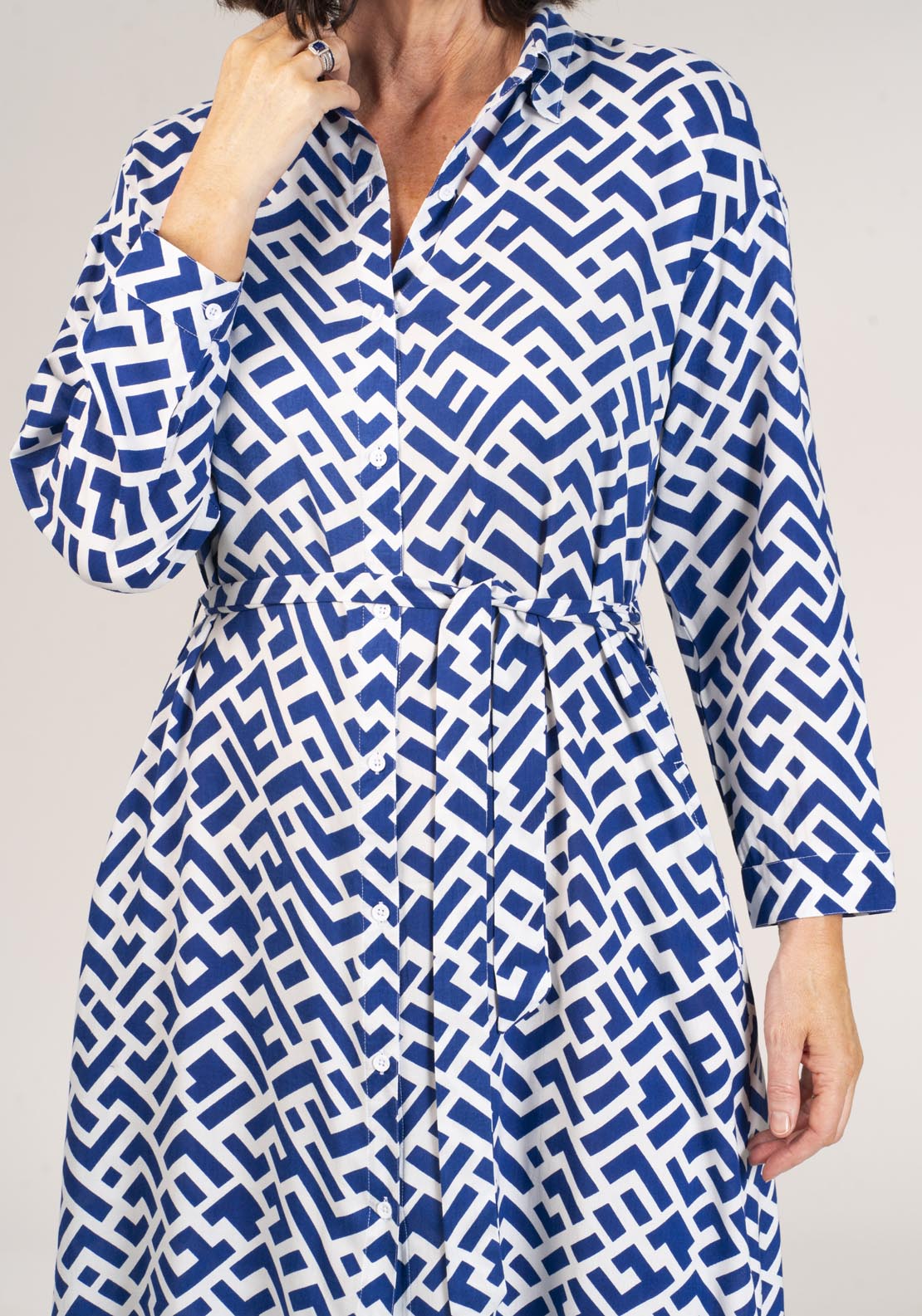 Naoise Long Sleeve Printed Dress Side Pocket - Navy 4 Shaws Department Stores
