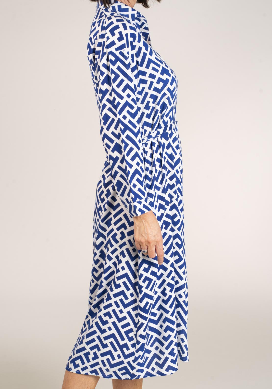 Naoise Long Sleeve Printed Dress Side Pocket - Navy 3 Shaws Department Stores