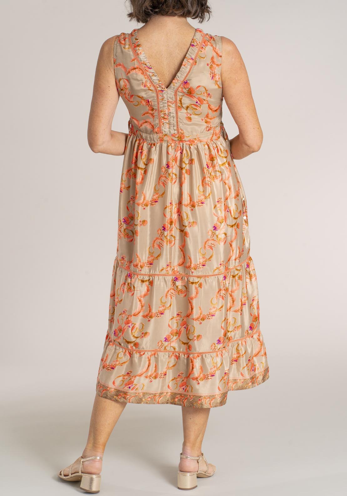 Naoise Sleeveless Polyester Satin Dress - Orange 2 Shaws Department Stores