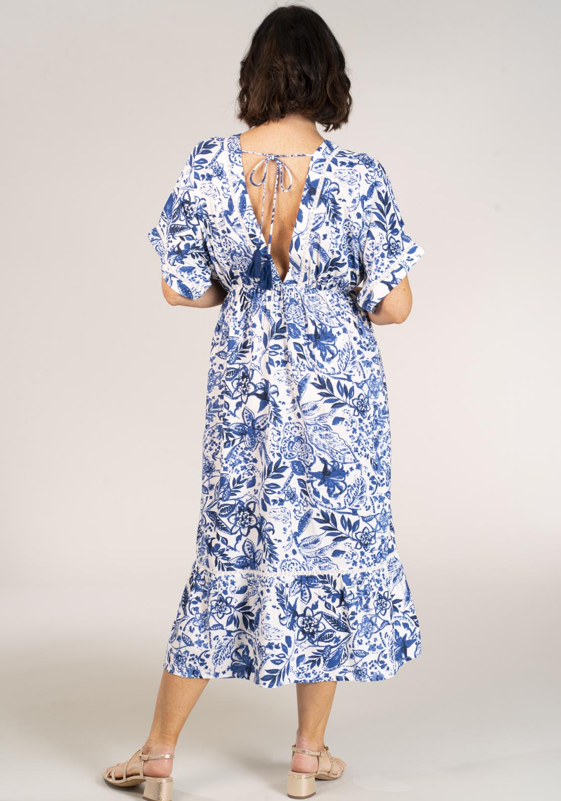 Naoise Full Length Deep V Font Dress - Navy 2 Shaws Department Stores