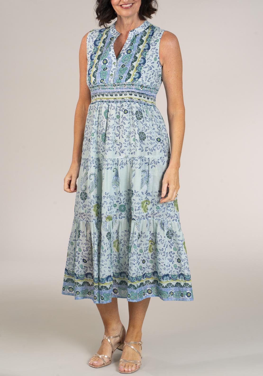 Naoise Smocked Waist Printed Dress - Blue 1 Shaws Department Stores