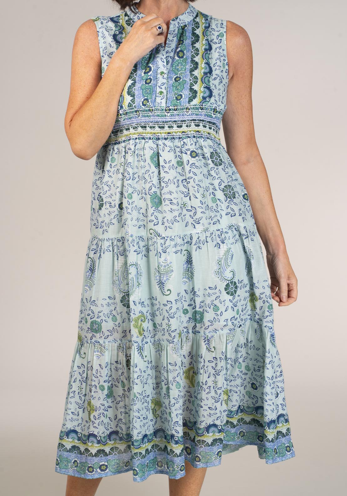 Naoise Smocked Waist Printed Dress - Blue 4 Shaws Department Stores