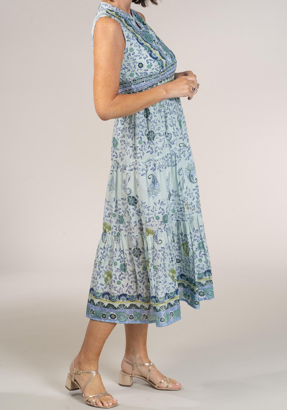 Naoise Smocked Waist Printed Dress - Blue 3 Shaws Department Stores