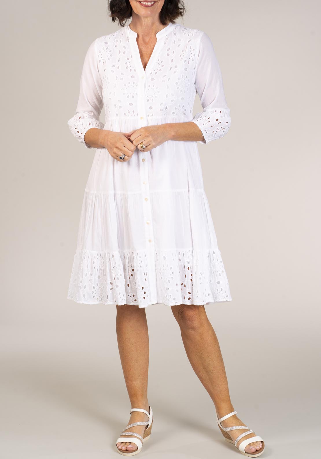 Naoise Embroidery Anglaise Dress - White 1 Shaws Department Stores