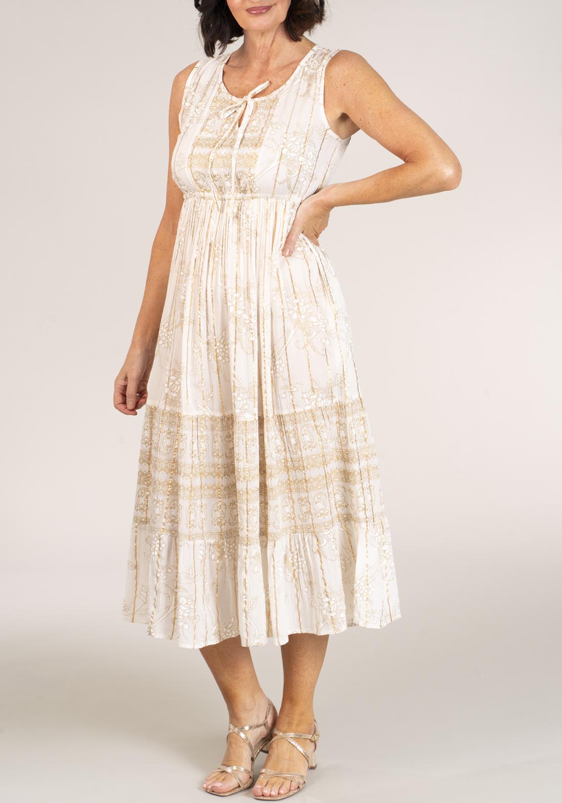 Naoise Sleeveless Rayon Crepe Dress - Beige 1 Shaws Department Stores